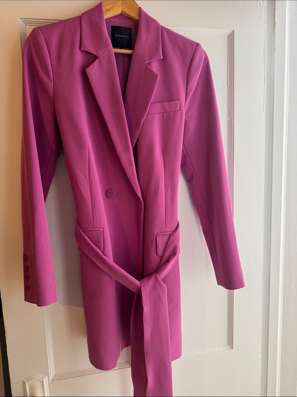 Dynamite Bright Magenta Long Blazer Dress with Self Tie